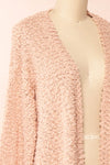 Aegle Blush Pink Long Fuzzy Knitted Cardigan | Boutique 1861 side close-up