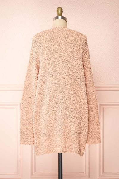 Aegle Blush Pink Long Fuzzy Knitted Cardigan | Boutique 1861 back view