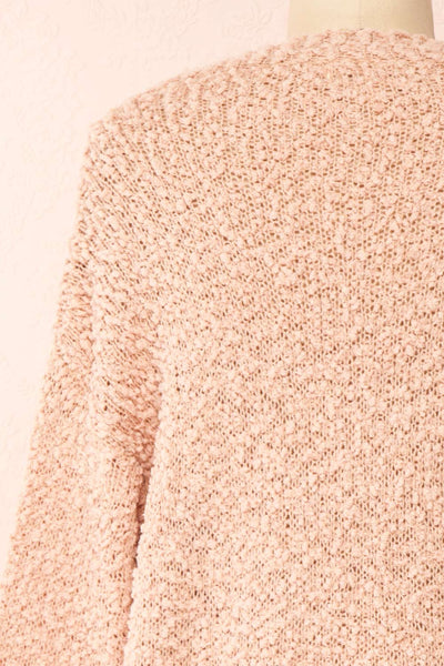 Aegle Blush Pink Long Fuzzy Knitted Cardigan | Boutique 1861 back close-up