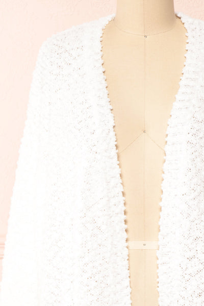 Aegle Ivory Long Fuzzy Knitted Cardigan | Boutique 1861 front close-up