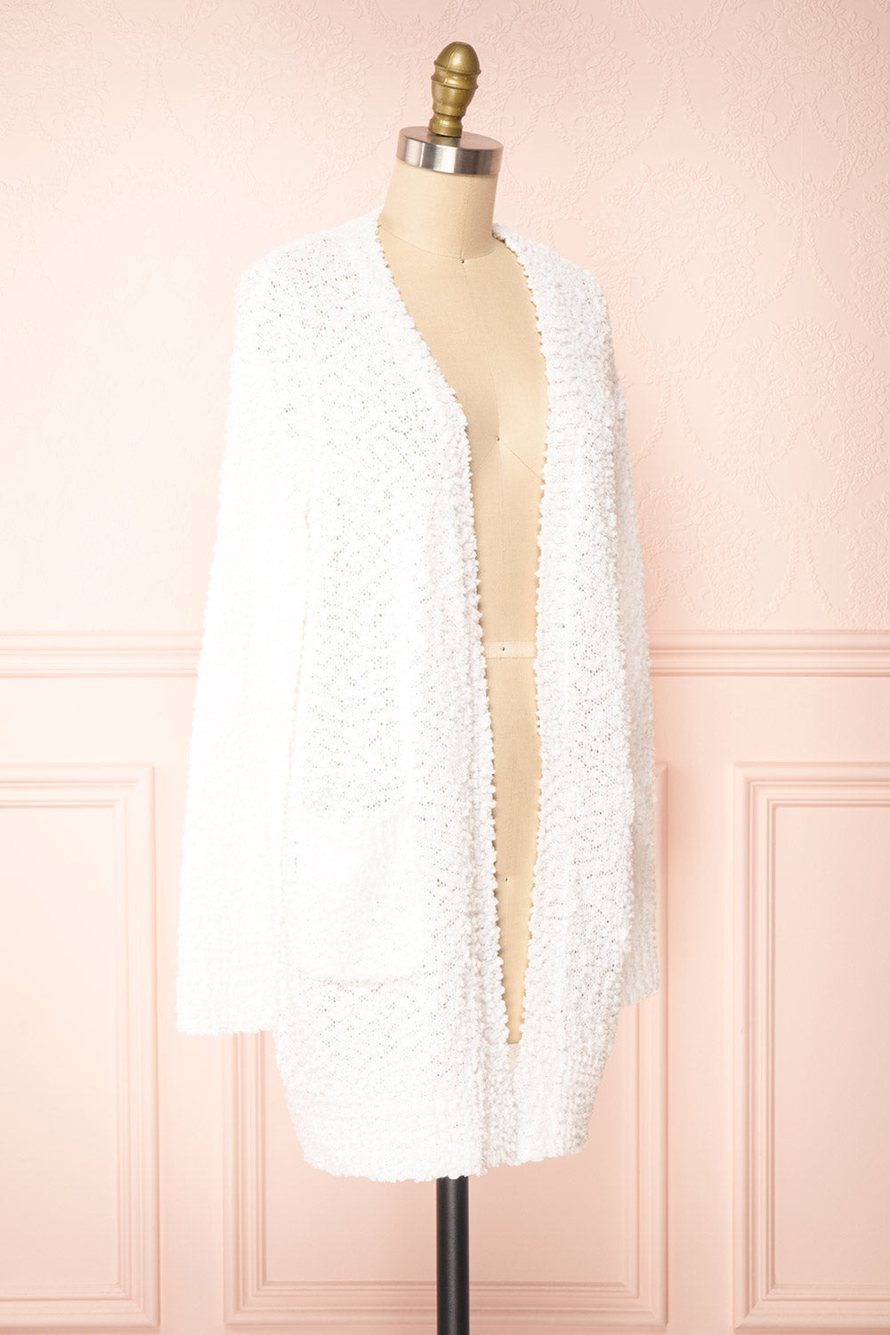 Aegle Ivory Long Fuzzy Knitted Cardigan | Boutique 1861 side view 