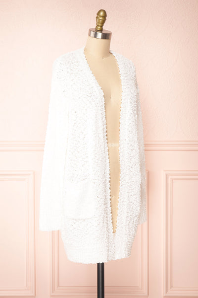 Aegle Ivory Long Fuzzy Knitted Cardigan | Boutique 1861 side view