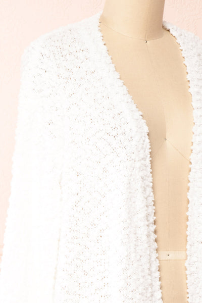 Aegle Ivory Long Fuzzy Knitted Cardigan | Boutique 1861 side close-up