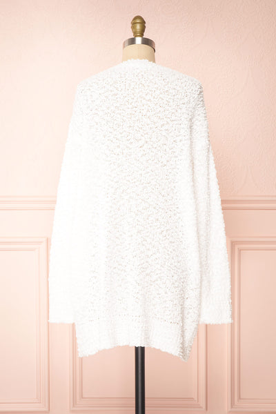 Aegle Ivory Long Fuzzy Knitted Cardigan | Boutique 1861 back view