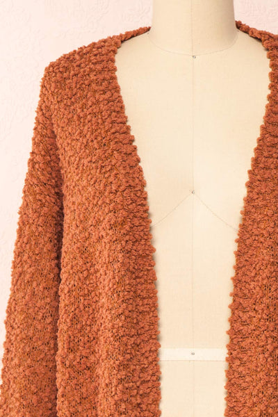 Aegle Rust Long Fuzzy Knitted Cardigan | Boutique 1861 front close-up