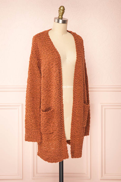 Aegle Rust Long Fuzzy Knitted Cardigan | Boutique 1861 side view