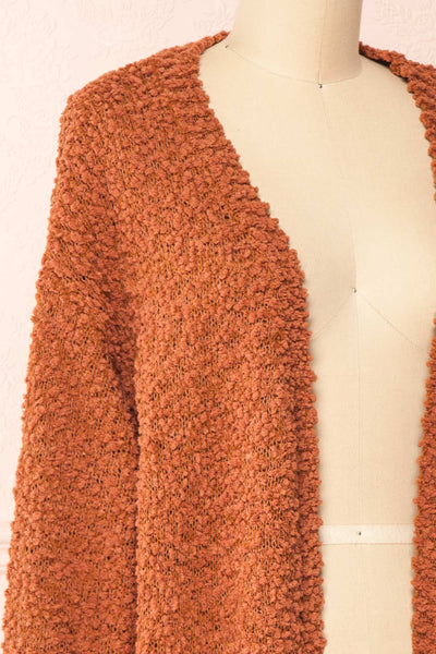 Aegle Rust Long Fuzzy Knitted Cardigan | Boutique 1861 side close-up