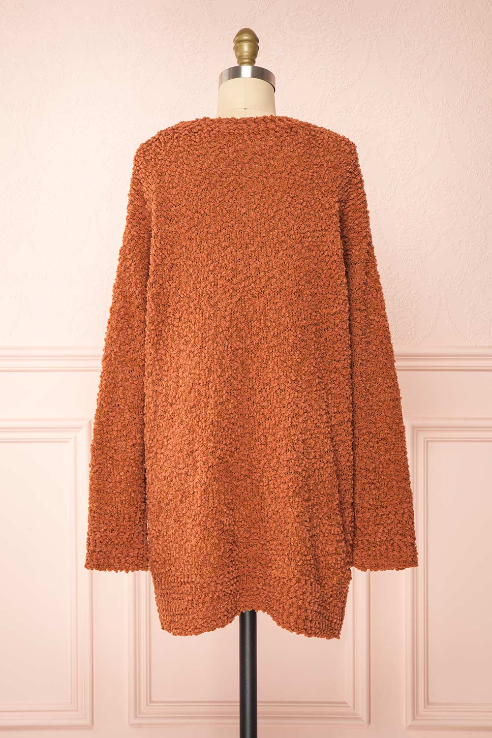 Aegle Rust Long Fuzzy Knitted Cardigan | Boutique 1861 back view 