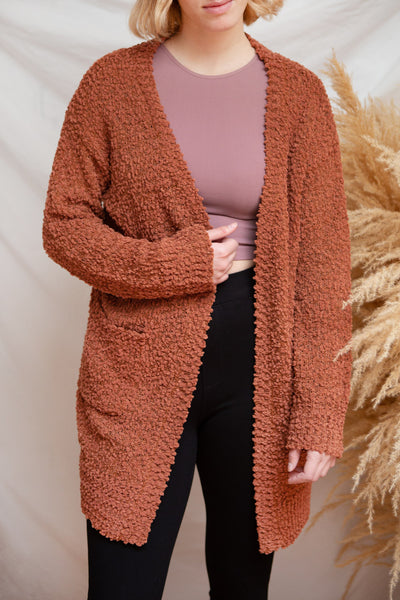 Aegle Blush Pink Long Fuzzy Knitted Cardigan | Boutique 1861 model