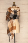 Aelwen Black & Beige Large Checkered Fuzzy Scarf shawl | La Petite Garçonne