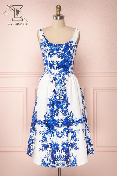 Agalia White & Blue A-Line Cocktail Dress | Boutique 1861 plus