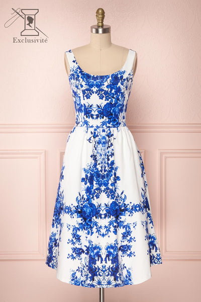 Agalia White & Blue Floral A-Line Cocktail Dress | Boutique 1861 1