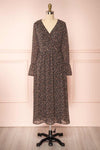 Agape Black Floral Long Sleeve Wrap Dress | Boutique 1861 front view