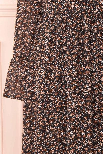 Agape Black Floral Long Sleeve Wrap Dress | Boutique 1861 sleeve