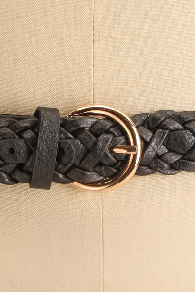 Agmen Black Faux-Leather Braided Belt | La petite garçonne close-up