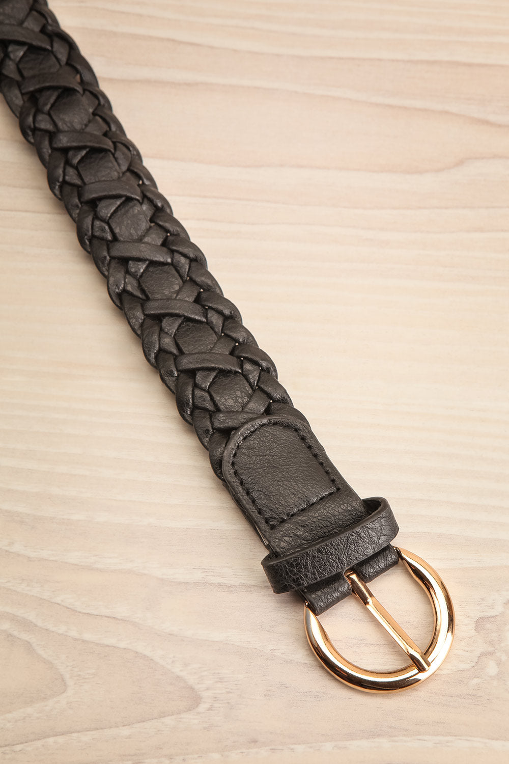 Agmen Black Faux-Leather Braided Belt | La petite garçonne flat