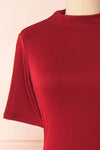 Agnees Burgundy Mock Neck Crop T-Shirt | Boutique 1861 front close-up