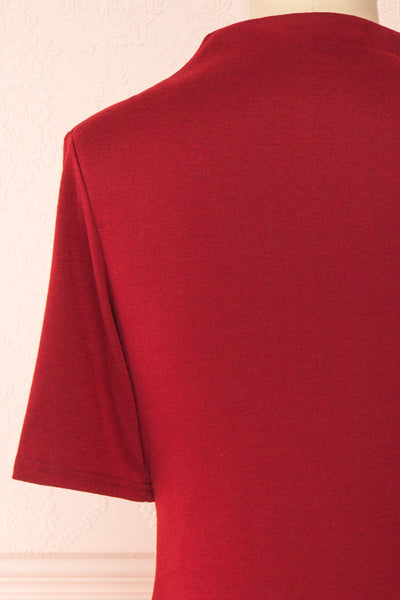 Agnees Burgundy Mock Neck Crop T-Shirt | Boutique 1861 back close-up
