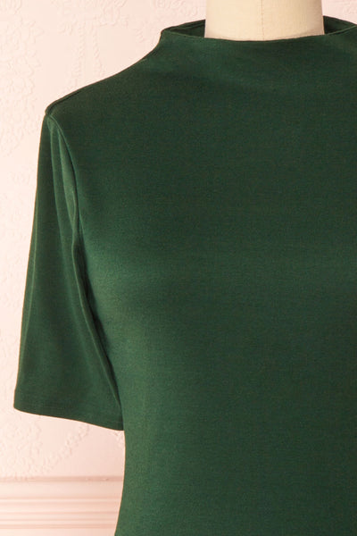 Agnees Green Mock Neck Crop T-Shirt | Boutique 1861 front close-up