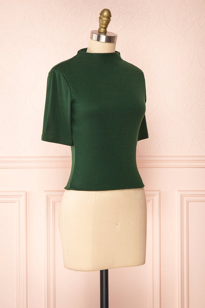 Agnees Green Mock Neck Crop T-Shirt | Boutique 1861 side view