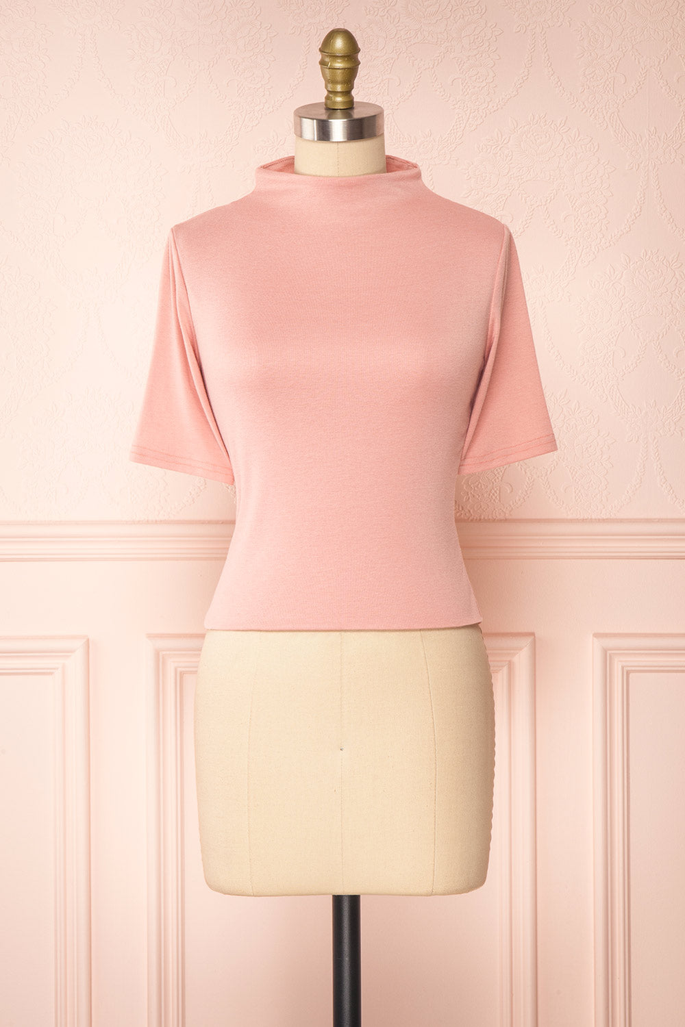 Agnees Pink Mock Neck Crop T-Shirt | Boutique 1861 front view 