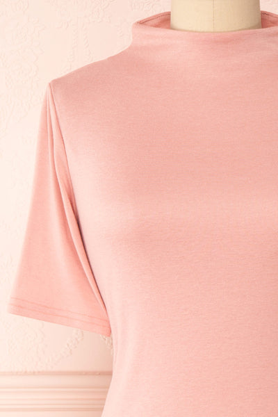 Agnees Pink Mock Neck Crop T-Shirt | Boutique 1861 front close-up