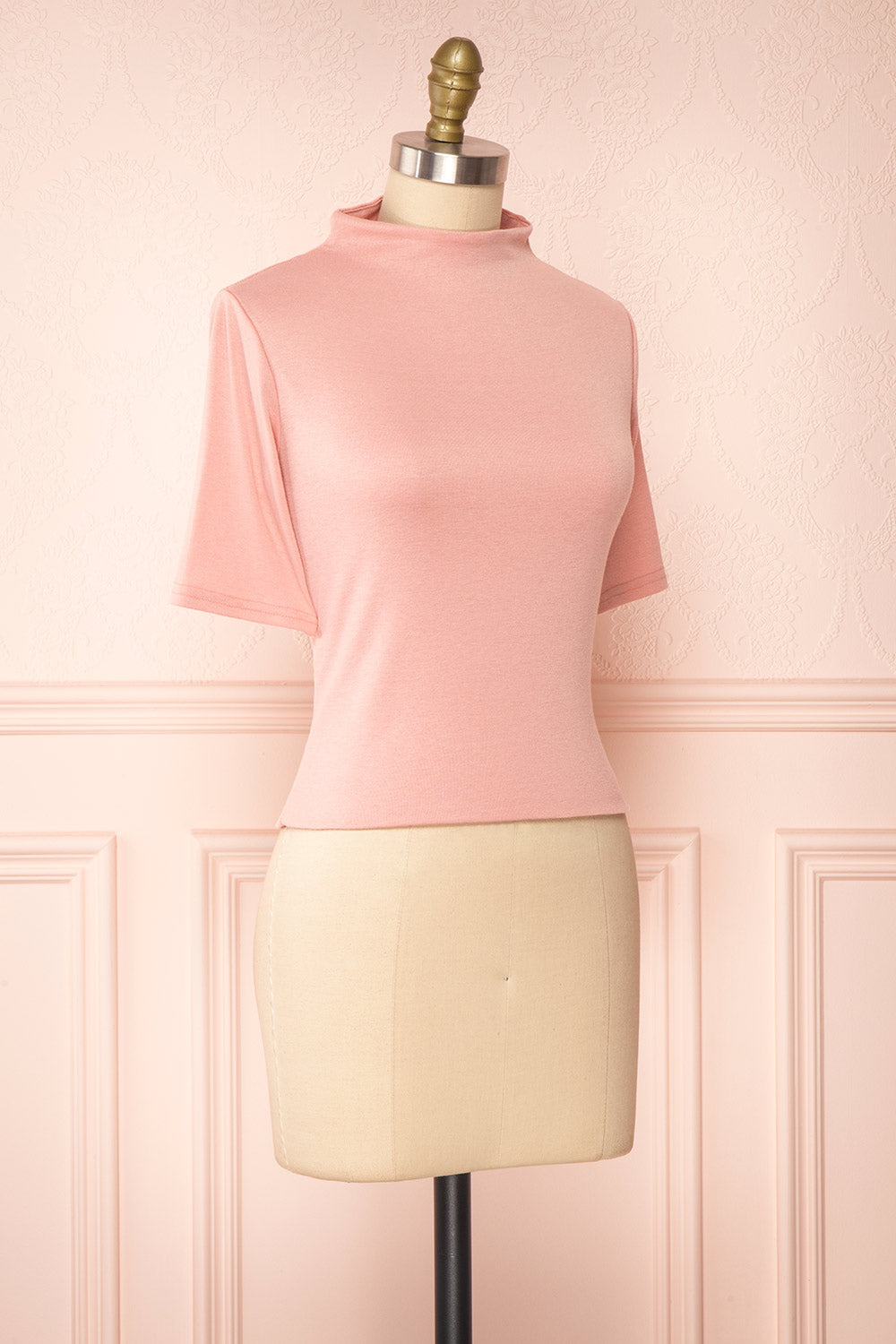 Agnees Pink Mock Neck Crop T-Shirt | Boutique 1861 side view 