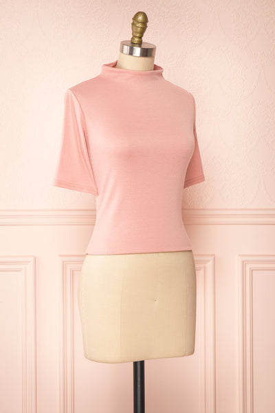 Agnees Pink Mock Neck Crop T-Shirt | Boutique 1861 side view