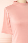 Agnees Pink Mock Neck Crop T-Shirt | Boutique 1861 side close-up