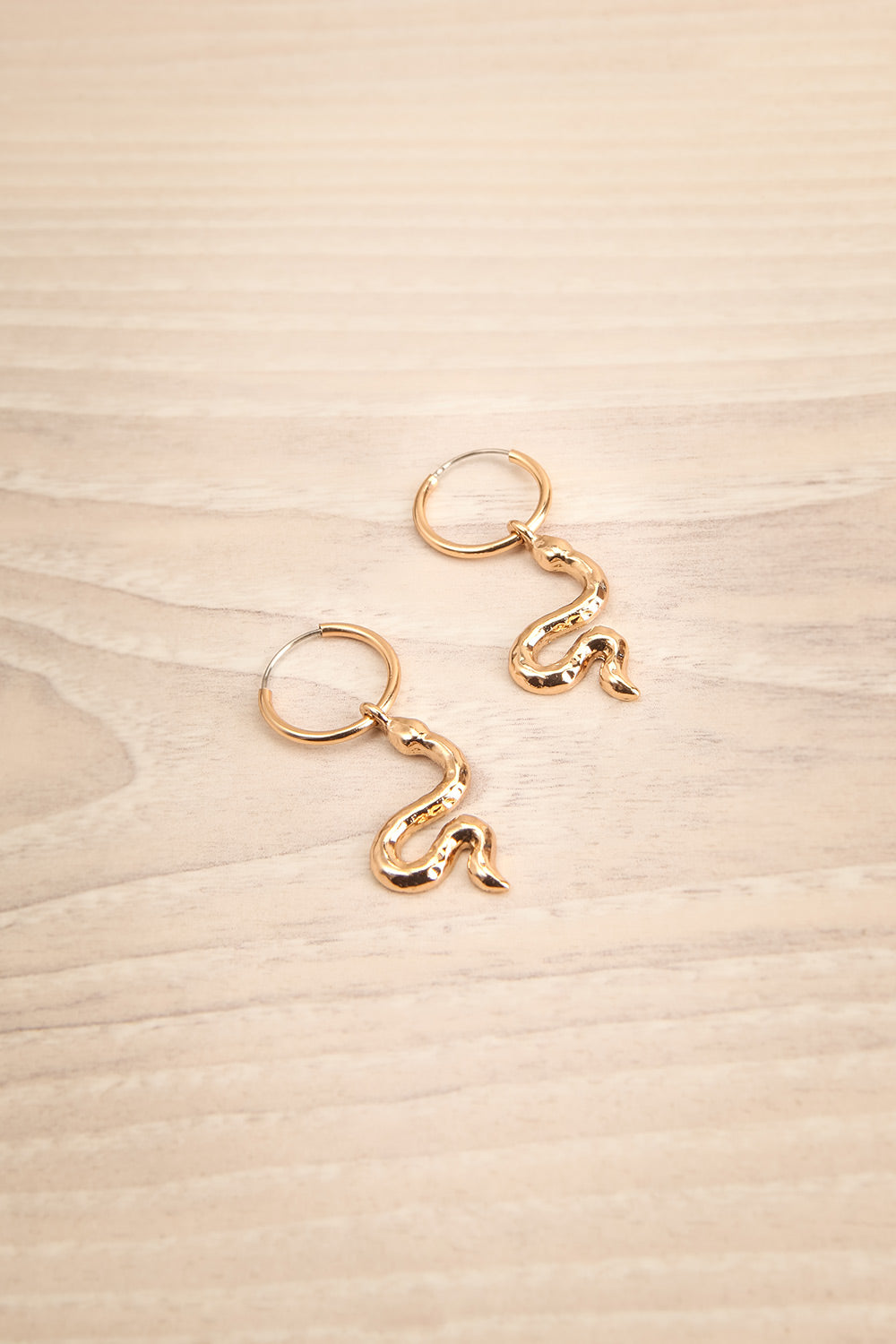 Agropoli Gold Hoop Earrings with Snake Pendant | La Petite Garçonne