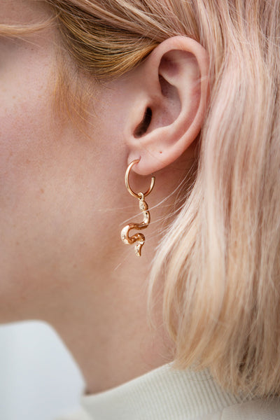 Agropoli Gold Hoop Earrings with Snake Pendant | La Petite Garçonne model