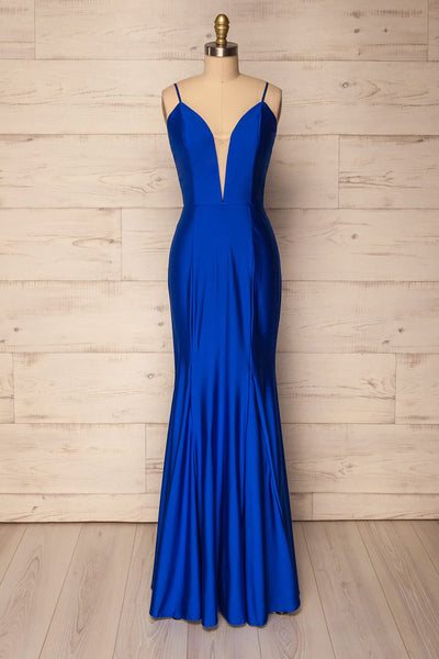 Aiani Sapphire Blue Satin Mermaid Gown | La Petite Garçonne