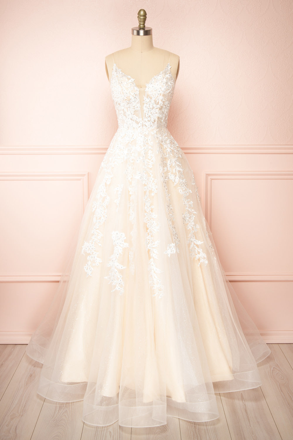 Aicha Beige Embroidered Bridal Gown w/ Sequins | Boudoir 1861front view