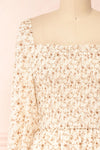 Aimee Cream Square Neck Floral Midi Dress | Boutique 1861 front close-up