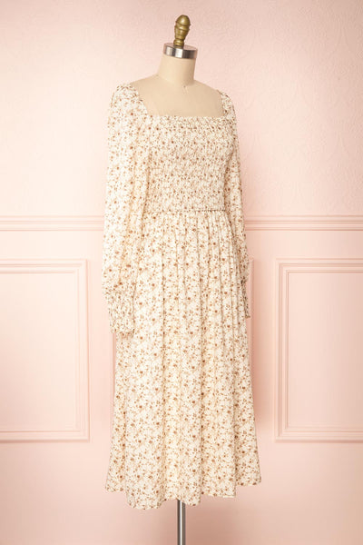 Aimee Cream Square Neck Floral Midi Dress | Boutique 1861 side view