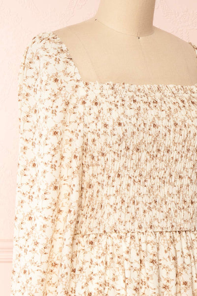 Aimee Cream Square Neck Floral Midi Dress | Boutique 1861 side close-up