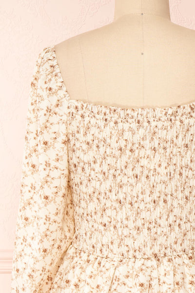 Aimee Cream Square Neck Floral Midi Dress | Boutique 1861 back close-up