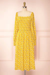 Aimee Yellow Square Neck Floral Midi Dress | Boutique 1861 front view