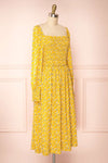 Aimee Yellow Square Neck Floral Midi Dress | Boutique 1861 side view