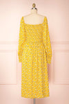 Aimee Yellow Square Neck Floral Midi Dress | Boutique 1861 back view