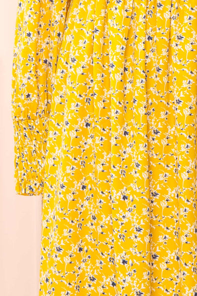 Aimee Yellow Square Neck Floral Midi Dress | Boutique 1861 sleeve