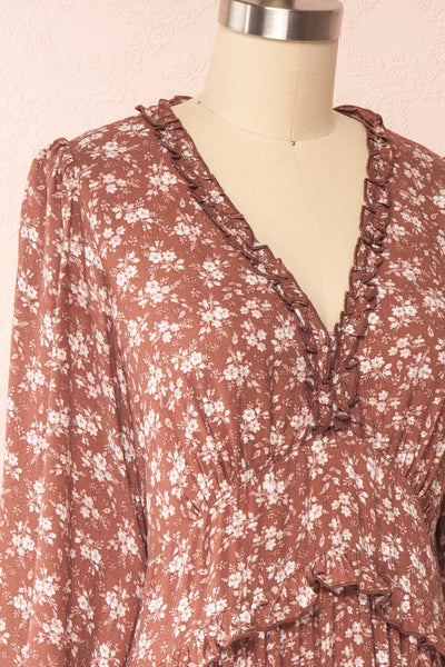 Aimetine Dusty Rose Long Sleeve Floral Dress | Boutique 1861 side close up