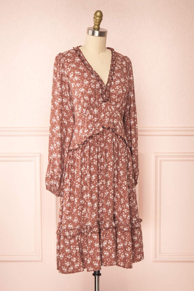 Aimetine Dusty Rose Long Sleeve Floral Dress | Boutique 1861 side view