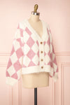Airavata White & Pink Diamond Pattern Cardigan | Boutique 1861 side view