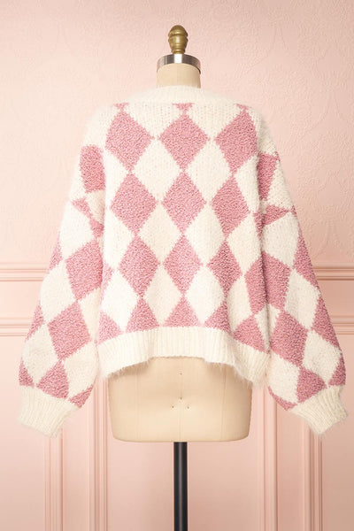 Airavata White & Pink Diamond Pattern Cardigan | Boutique 1861 back view