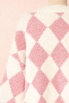 Airavata White & Pink Diamond Pattern Cardigan | Boutique 1861 back close-up