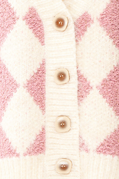Airavata White & Pink Diamond Pattern Cardigan | Boutique 1861 fabric