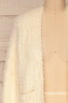 Airdrie White Fuzzy Long Sleeve Cardigan | La petite garçonne  front close-up