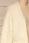 Airdrie White Fuzzy Long Sleeve Cardigan | La petite garçonne  side close-up
