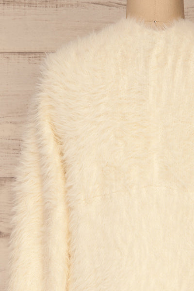Airdrie White Fuzzy Long Sleeve Cardigan | La petite garçonne  back close-up